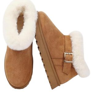 Goldnut/Ankle/Winter-Fall Boot/Women's/ Fluffy Trim & Buckle/Size: 6
